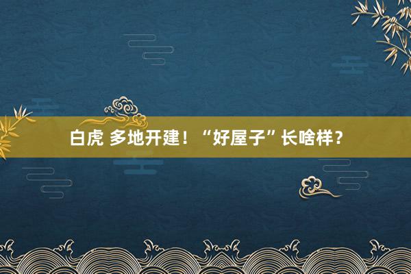 白虎 多地开建！“好屋子”长啥样？